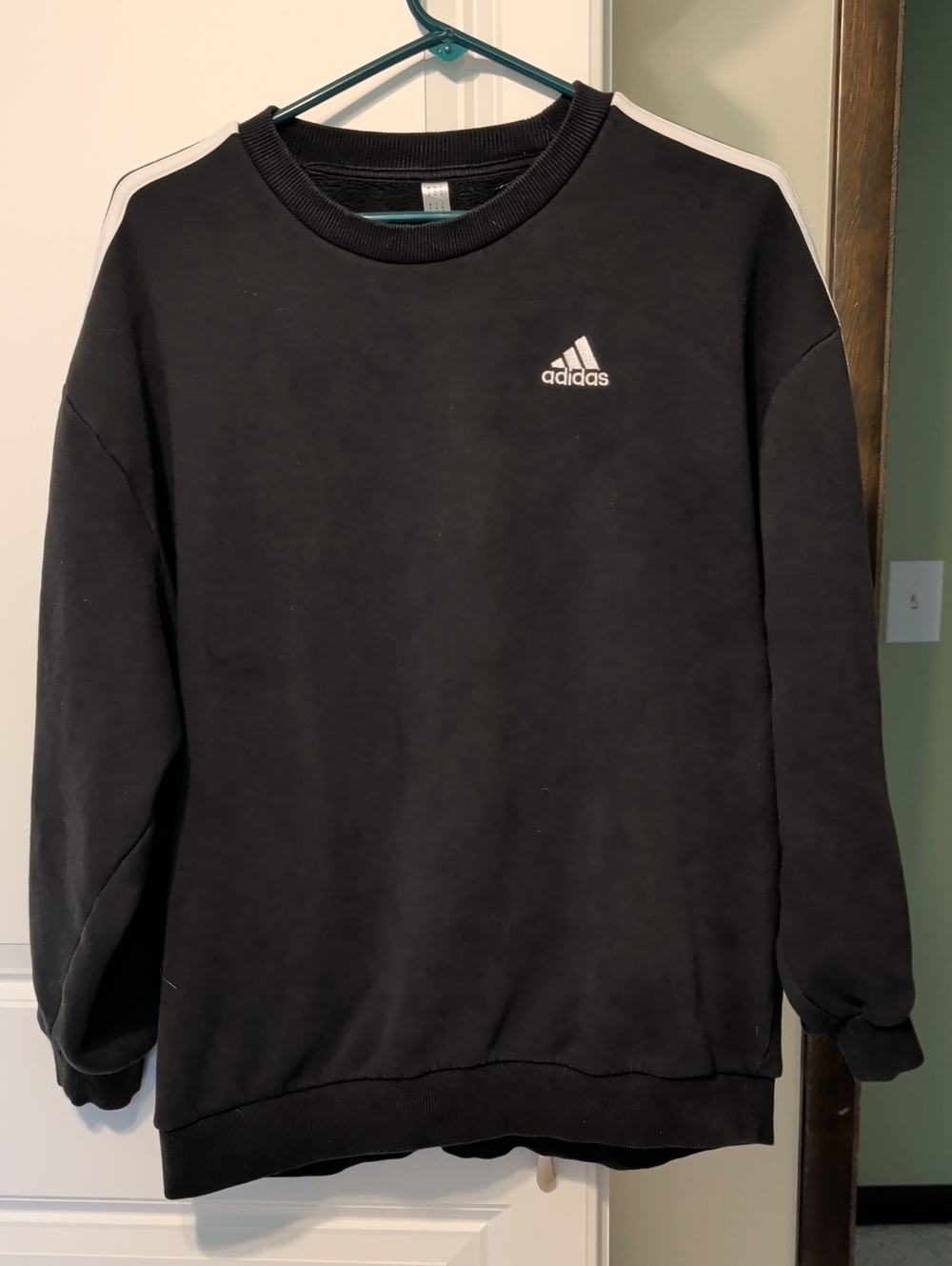adidas Black Crewneck Sweatshirt with White Shoulder Stripes